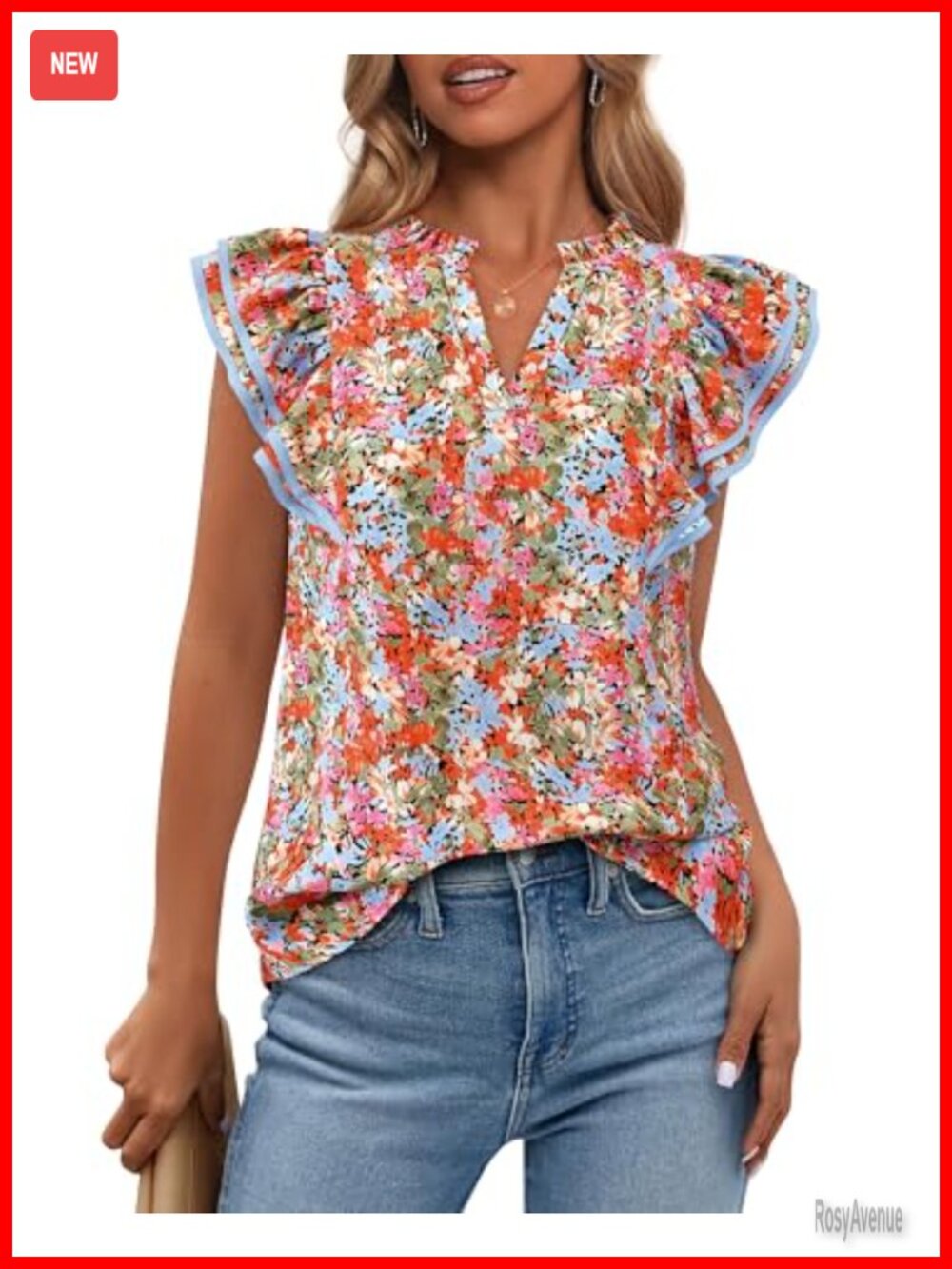 Women's Cap Sleeve V-Neck Flutter Ruffle Blouse | Lightweight Flowy Summer Top